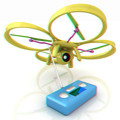 Image showing Drone with remote controller. Anaglyph. View with red/cyan glass