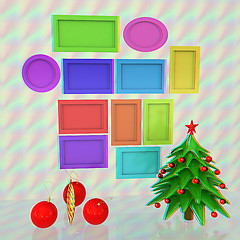 Image showing Set of Christmas and New Year frames and Christmas tree. 3D rend