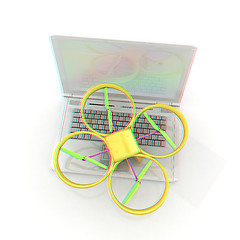 Image showing Drone and laptop. 3D render. Anaglyph. View with red/cyan glasse