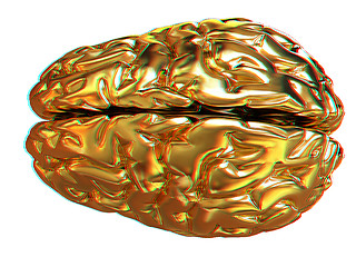 Image showing Gold brain. 3d render. Anaglyph. View with red/cyan glasses to s