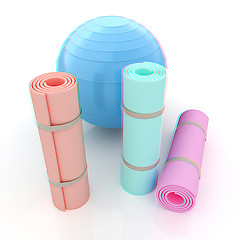 Image showing karemat and fitness ball. 3D illustration. Anaglyph. View with r