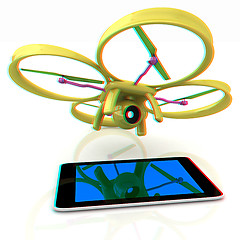 Image showing Drone with tablet pc. Anaglyph. View with red/cyan glasses to se