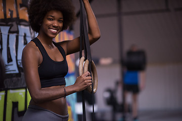 Image showing portrait of black women after workout dipping exercise