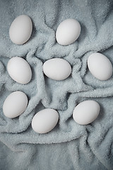 Image showing Chicken eggs on a fiber