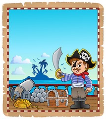 Image showing Parchment with pirate boy on ship