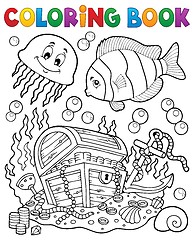 Image showing Coloring book treasure chest underwater