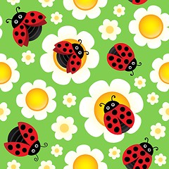 Image showing Flowers and ladybugs seamless background