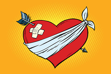 Image showing wounded love red heart with Cupid arrow
