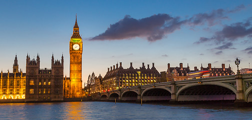 Image showing Big Ben and Westminster at dusk, London, UK.