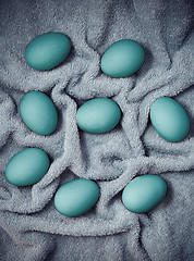 Image showing Easter eggs drying on a soft fabric