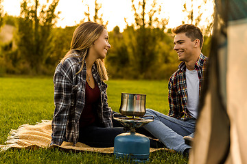 Image showing Young couple camping