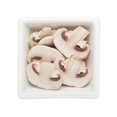 Image showing Sliced white button mushroom