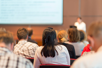 Image showing Speaker giving presentation on business conference.