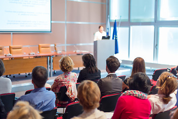 Image showing Speaker giving presentation on business conference.