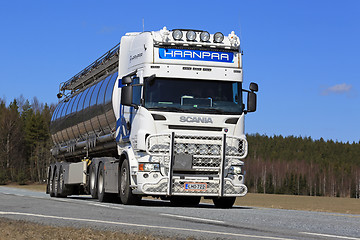 Image showing White Scania Semi Tank Truck on Road