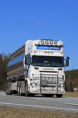 Image showing White Scania Semi Tank Truck on Road