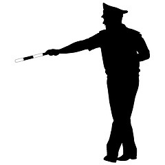 Image showing Black silhouettes of Police officer with a rod on white background