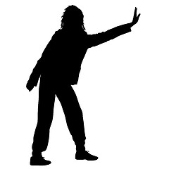 Image showing Black silhouette woman standing with arm raised, people on white background