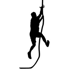 Image showing Black silhouette Mountain climber climbing a tightrope up on hands