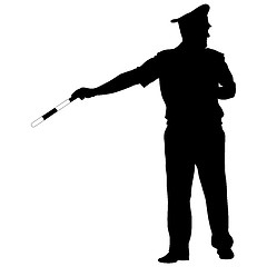 Image showing Black silhouettes of Police officer with a rod on white background