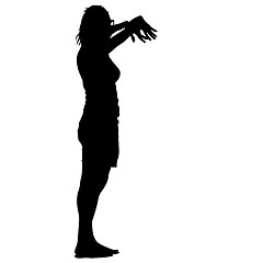 Image showing Black silhouette woman standing, people on white background