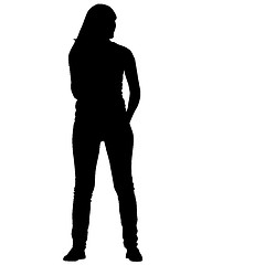 Image showing Black silhouette woman standing, people on white background