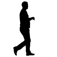 Image showing Black silhouette man standing, people on white background