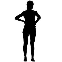 Image showing Black silhouette woman standing, people on white background