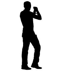 Image showing Black silhouette man standing, people on white background