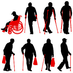 Image showing Set ilhouette of disabled people on a white background. illustration