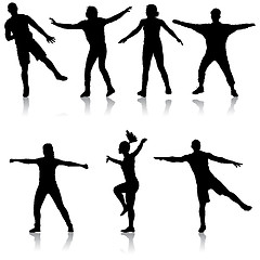 Image showing Black set silhouettes Dancing on white background. illustration