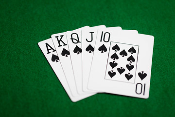 Image showing poker hand of playing cards on green casino cloth