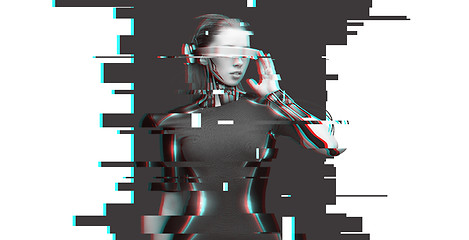 Image showing woman cyborg with futuristic glasses and sensors