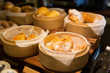 Image showing close up of buns at bakery or market