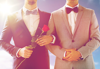 Image showing close up of happy male gay couple holding hands