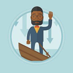 Image showing Businessman standing in sinking boat.