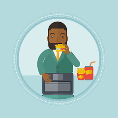 Image showing Businessman eating hamburger vector illustration.