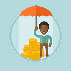 Image showing Businessman with umbrella protecting money.