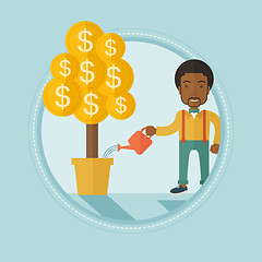 Image showing Man watering financial tree vector illustration.