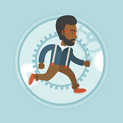 Image showing Businessman running on gear background.