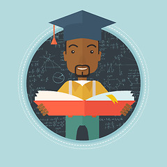 Image showing Graduate with book in hands vector illustration.