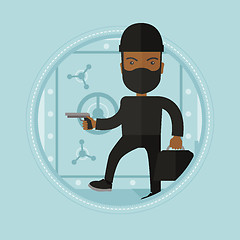 Image showing Burglar with gun near safe vector illustration.