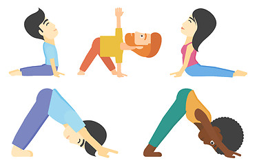 Image showing Vector set of men and women practicing yoga.