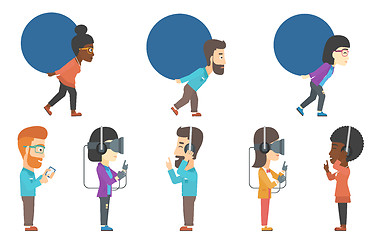 Image showing Vector set of businessmen and people in vr headset