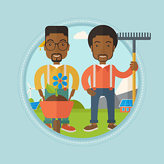 Image showing Two men are going to plant flower.