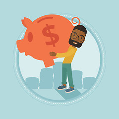 Image showing Businessman carrying big piggy bank.