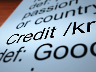 Image showing Credit Definition Closeup Showing Cashless Payment