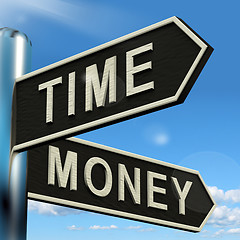 Image showing Time Money Signpost Showing Hours Are More Important Than Wealth