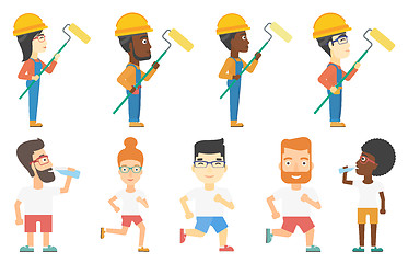 Image showing Vector set of builders and sportsmen characters.