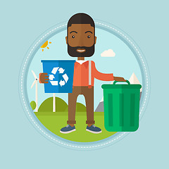 Image showing Man with recycle bin and trash can.